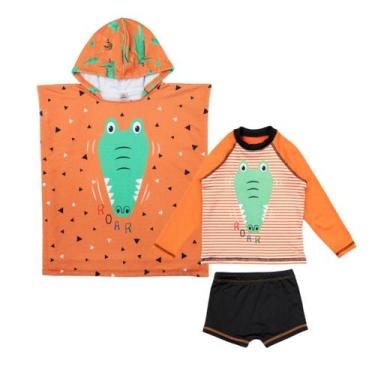 Imagem de Conjunto Proteção Solar Uv+ Poncho Atoalhado Menino Infantil - Fofotin