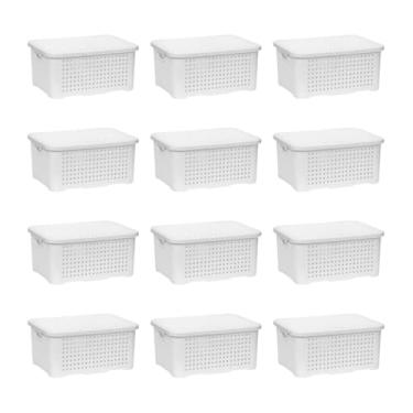 Imagem de Kit 12 Caixas Organizadoras Rattan 3L com Tampa Empilháveis Preto ou Branco(BRANCO)