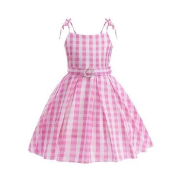 Imagem de Vestido De Festa Princesa Xadrez Rosa Para Meninas, Fantasia De Aniver