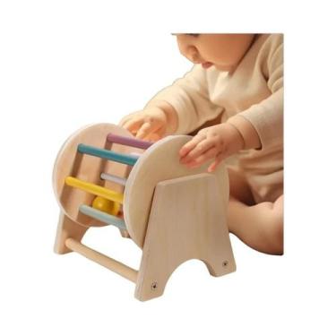 Imagem de Tambor Sensorial Montessori De Madeira Com Moedas E Bolas Para Bebês -