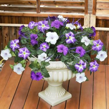 Imagem de unlemoni Plantas de flores artificiais para ambientes externos, 6 peças de flores artificiais resistentes a UV, plantas de seda de petúnias falsas para decoração de varanda de jardim, varanda e