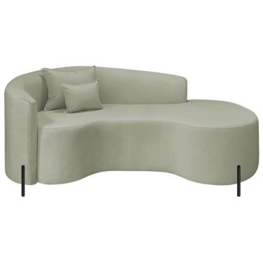 Imagem de Divã Recamier Curvo Sala De Estar Recepção Inglaterra 200cm Pés Metal Preto Lado Direito Bouclé Cor Verde Oliva