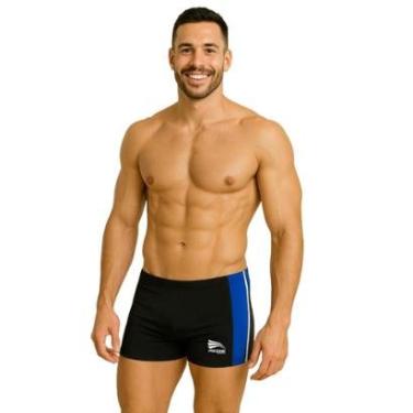 Imagem de Sunga Masculina Boxer Natação Praia Lisa Preto e Azul Adulto Premium Progne Sports-Unissex