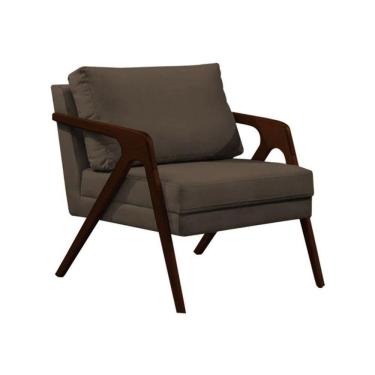 Imagem de Poltrona Sala De Estar Base Madeira Maciça Monique Castanho Marrom Veludo