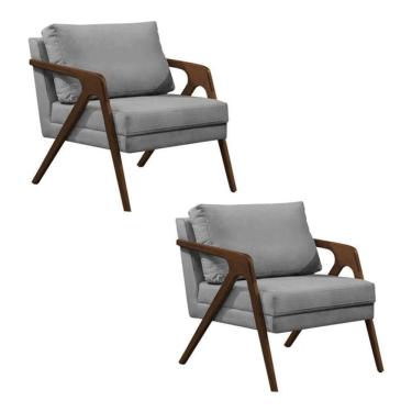 Imagem de Conjunto 2 Poltronas Sala De Estar Monique Madeira Cinza Veludo