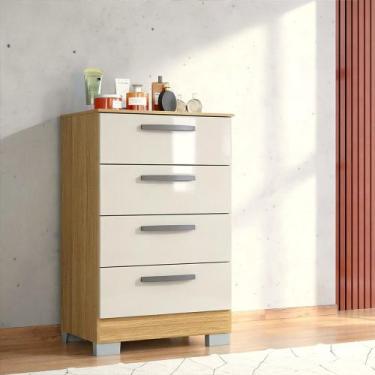 Imagem de Cômoda Alice 4 Gavetas Poquema, Damasco/Off White