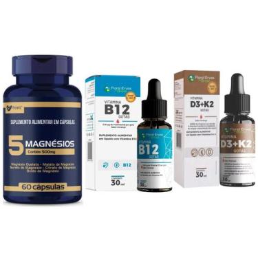 Imagem de 5 Magné sio Muwiz 60 caps Vitamina K2 D3 2000ui Vitamina B12 30 ml Flo
