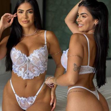 Imagem de Lingerie Com Bojo Renda Tule Bordado Sexy Sensual Calcinha - Like4you,