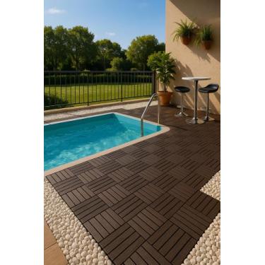 Imagem de 25 Decks Madeira Plástico Encaixe Modular Piscina Sacada - Marrom - TR