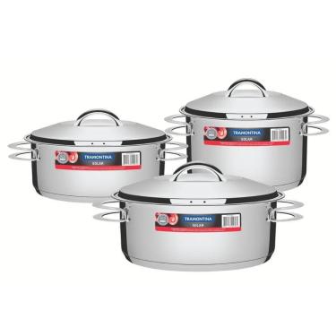 Imagem de Jogo De Panelas Tramontina Solar 3 Peças Em Aço Inox Com Fundo Triplo