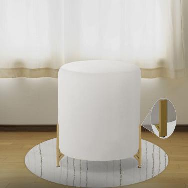 Imagem de Kit 2 Puf Redondo Thor Veludo Sala Quarto Pé Metal Reforçado Veludo Bege