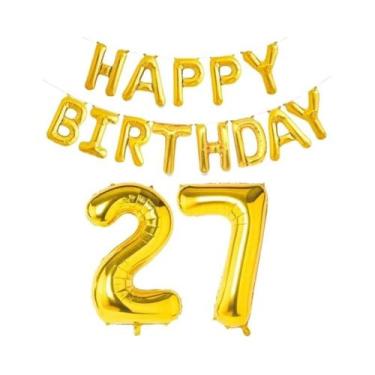 Imagem de Balões De Folha Dourados De Feliz Aniversário 15 Peças Decoração De Fe
