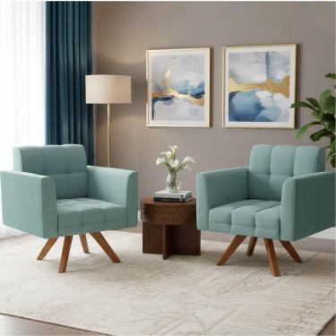 Imagem de Poltrona Sala Decorativa Kit 2 Elisa Giratória Castanho Mm30 Cotelê Ext-veludo Menta D03 - D'rossi