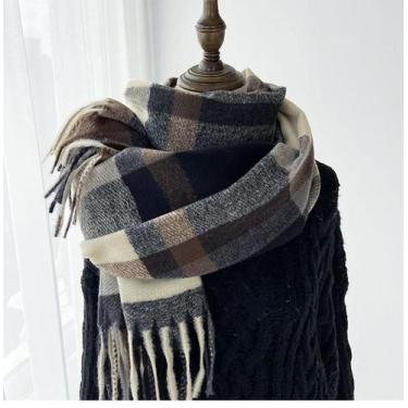 Imagem de Cachecol de Lã Unissex Grosso para Inverno cores clássicas Cor:Cinza -