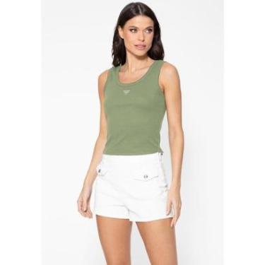 Imagem de Regata Guess Rib Triang Hot Fix Cropped Verde Claro-Feminino