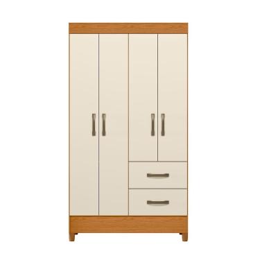 Imagem de Guarda Roupa Solteiro Mobi 4 Portas de Bater 2 Gavetas MDP Bege Cinamomo e Off White Pa...