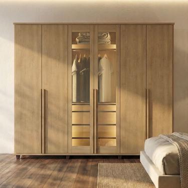 Imagem de Guarda Roupa Belgica Reflecta 6 Portas Com Vidro 3 Gavetas Cabideiro Nichos Prateleiras - Cinamomo