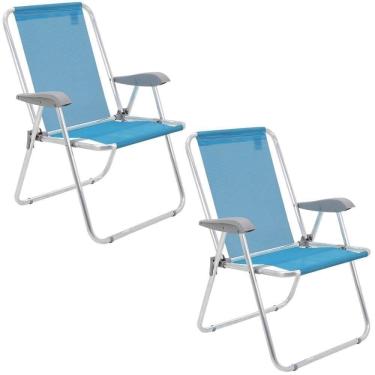 Imagem de Kit 02 Cadeiras De Praia Tramontina Creta Master Em Alumínio Com Assento Azul Cristal 92900201