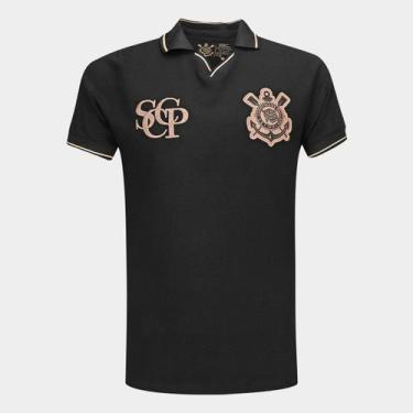 Imagem de Camisa Polo Corinthians Malhão Masculina, Preto, G
