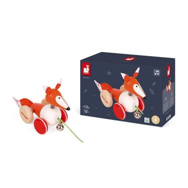 Imagem de Brinquedo de Puxar Janod Raposa com Sininho Madeira Estimula Movimento e Primeiros Passos