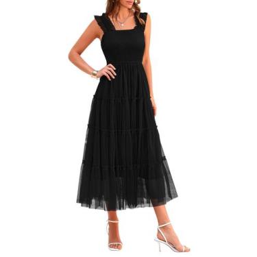 Imagem de Vestido PRETTYGARDEN Midi de Tule Sem Mangas com Babados Preto XL
