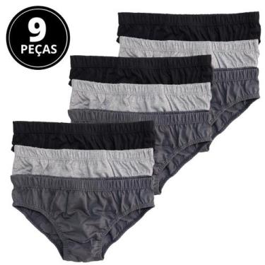 Imagem de Kit 9 Cuecas Slip Adulto Algodão Selene 11910, Preto, Chumbo, Mescla, 