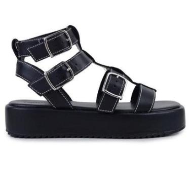 Imagem de Sandália Feminina Cravo e Canela Plataforma Couro Preto 1902-Feminino