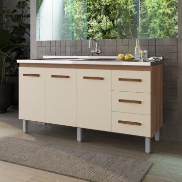 Imagem de Balcão Gabinete Para Pia Dana 148cm 03 Portas 03 Gavetas Sem Tampo Savana Off White - Desk Design