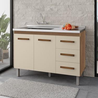 Imagem de Balcão Gabinete Para Pia Bia 118cm 02 Portas 03 Gavetas Sem Tampo Savana Off White - Desk Design