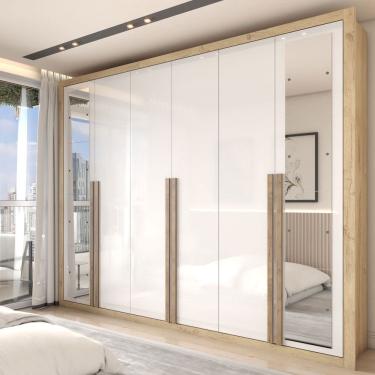 Imagem de Guarda-Roupa Casal Severo Gold 6 Portas 6 Gavetas com Espelho Capuccino/Branco - Panorama Móveis