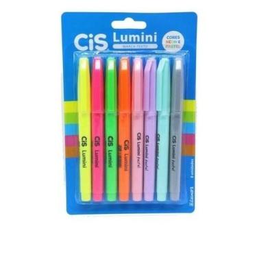 Imagem de Caneta Marca Texto 8 Cores Neon e Pastel Lumini CIS