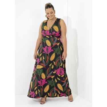 Imagem de Vestido Longo Plus Size Transpassado Estampado 44 ao 62 - Marguerite, 