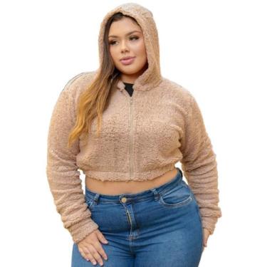 Imagem de Jaqueta feminina teddy com capuz e zíper casaquinho curto sherpa pelúc