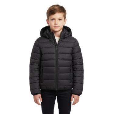 Imagem de Jaqueta Puffer Infantil Masculina Bobojaco Casaco Capuz Frio COR:PRETO