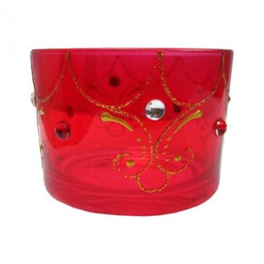Imagem de Castiçal de vidro decorado p/ queima de vela 5cm - vermelho - B.E.