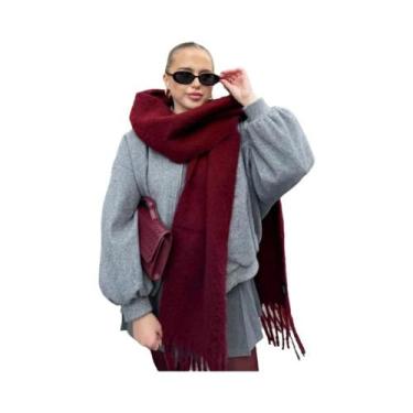 Imagem de Cachecol De Luxo Feminino Em Cashmere, Xale Grosso E Quente Com Franja