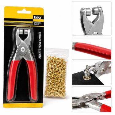Imagem de Kit alicate ilhoses furador fixador vasador 100 ilhos tecidos couro lo