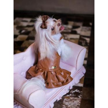 Imagem de Salopete Couro Lumiere Caramelo para cachorro e gato Tamanho:EGG - Pin