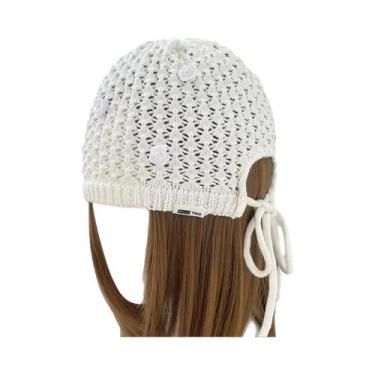 Imagem de Gorro De Tricô Rosa Com Design Coreano, Feito À Mão, Com Cadarço, Esti