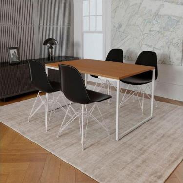 Imagem de Mesa Industrial Base Ferro Branco Tampo 137X90 Canela 4 Cadeiras Ferro