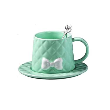 Imagem de GUIPAIHAI Caneca de café de cerâmica estilo nórdico, xícara de café para restaurante ocidental, caneca de chá quente, conjunto criativo de copos de água de cerâmica com design de alívio 3D acessórios de mesa (cor: verde)
