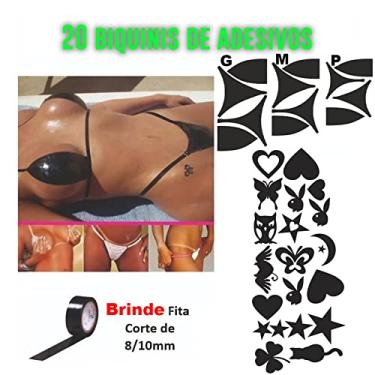 Imagem de Kit 20 Biquini Tamanho (P) Adesivo Bronzeamento Artificial + Fita E Tatoo
