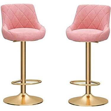 Imagem de Banco de Bar Conjunto de 2 Bancos de Jantar para Café da Manhã, Banco de Bar Giratório Ajustável, Sala de Estar de Veludo, Escritório, Hotel, Restaurante Giratório, com Bancos de Apoio para Os Pés