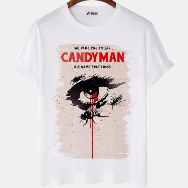 Imagem de Camiseta masculina Candyman Capa filme Arte desenho Camisa Blusa Branca Estampada