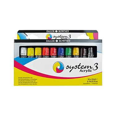 Imagem de Daler Rowney Conjunto de tintas acrílicas System3 com 10 tubos para adultos – Suprimentos de pintura acrílica para artistas e estudantes – Tintas acrílicas para telas de murais e mais – Tintas artísticas para qualquer conjunto de habilidades