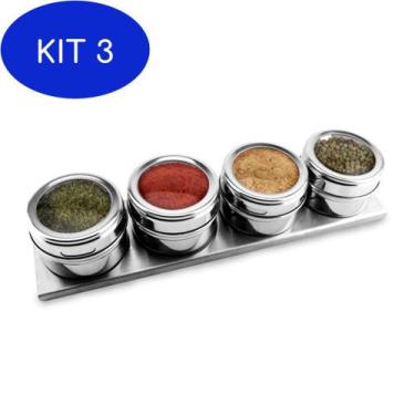 Imagem de Kit 3 Porta Condimentos Temperos Inox Magnético Jogo Com 4 - Casa Diga