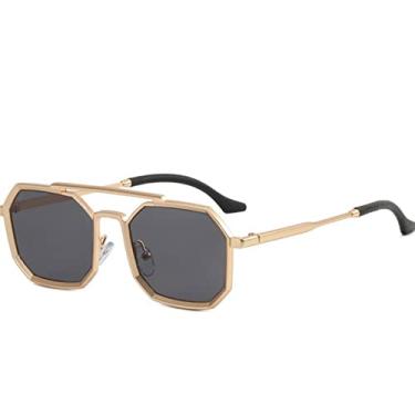Imagem de Óculos de Sol Polígono Homens Vintage Homens Óculos de Sol Retro Mostrando Rosto Óculos Pequenos Óculos Retângulo Gafas De Sol Mujer, Dourado Cinza, Z