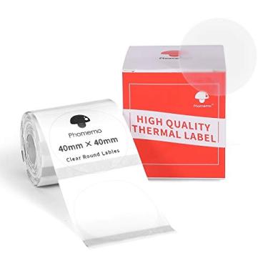 Imagem de Phomemo Etiqueta circular transparente para impressora de etiquetas M110/M110S/M200 - 40 x 40 mm, preto sobre transparente, para código de barras, etiqueta do produto, impressão de logotipo