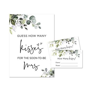 Imagem de Boho Greenery How Many Kisses for the Mrs, Bridal Shower Game (48 cartas + 1 placa)