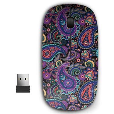 Imagem de KAWAMOUSE Mouse de escritório sem fio USB ergonômico 2,4 G ergonômico para PC, laptop, computador, notebook com nano receptor (com base Paisley Oriental)